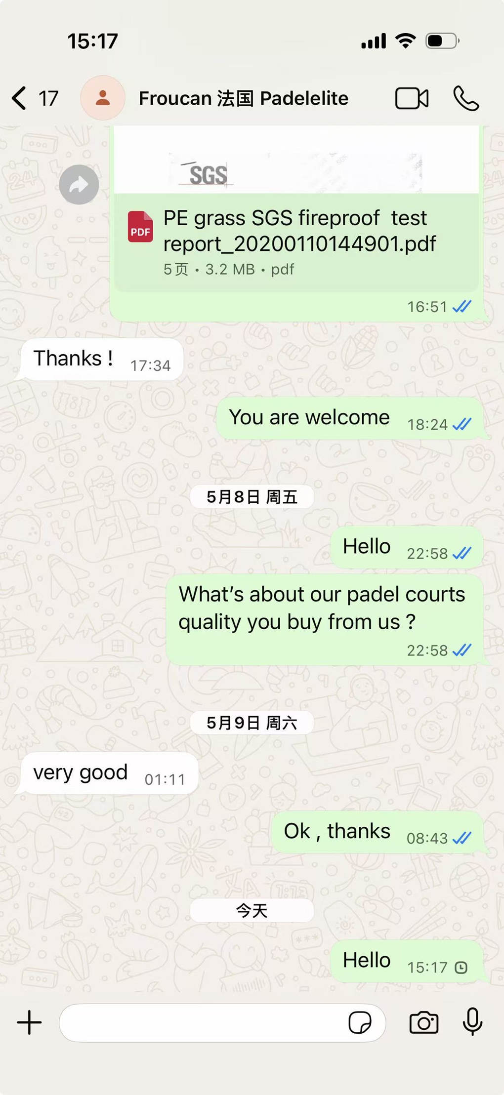 Klien dari Prancis memuji kualitas terbaik kami.